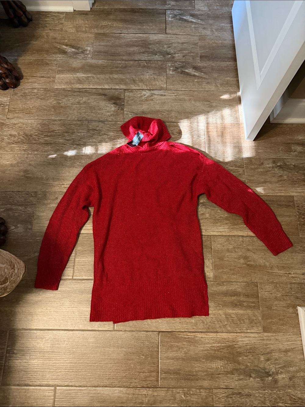 INC International Concepts   Sparkle  cold shoulder  Red Turtleneck tunic sweate